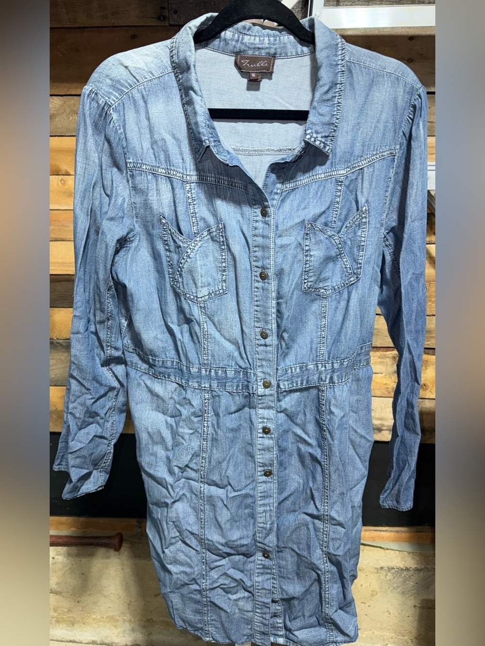 Full-Button Light Blue Denim Long Sleeve Dress - Tuelli
